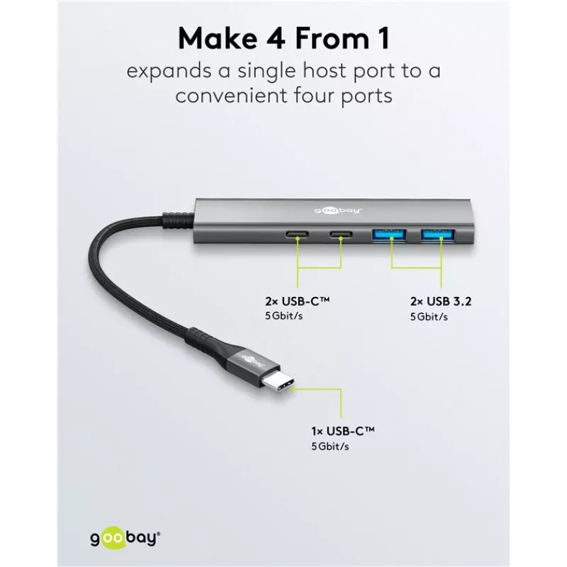 Goobay hub USB slim de 4 portas USB-C macho/USB-A 5 Gbit/s - ficha USB 3.2 (76563)