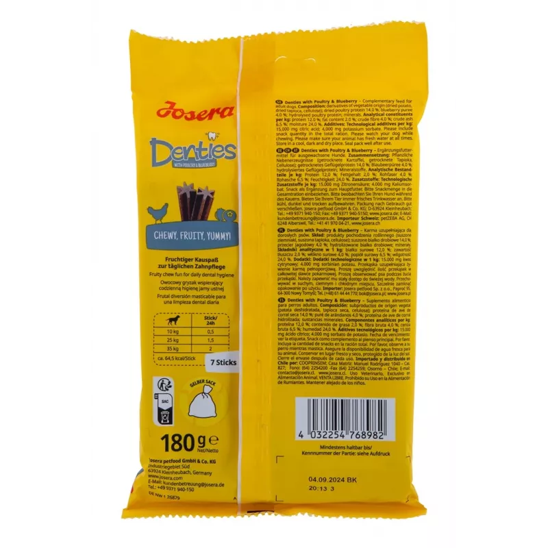 JOSERA Denties aves com mirtilos - snack para cães - 180g