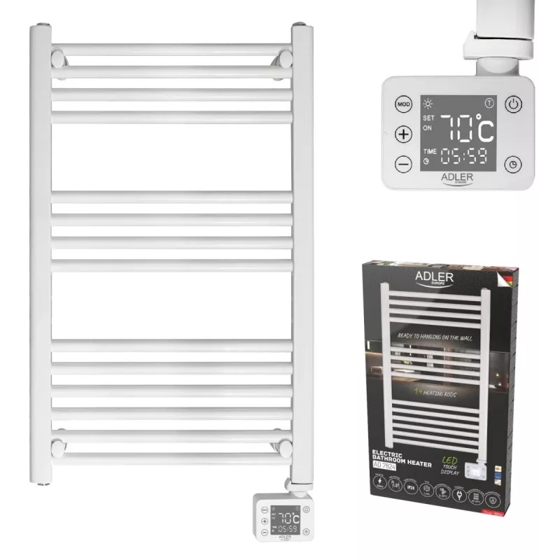 Aquecedor de casa de banho elétrico Adler AD 7824 600 W, branco, IP24, para montagem na parede, 500×900 mm