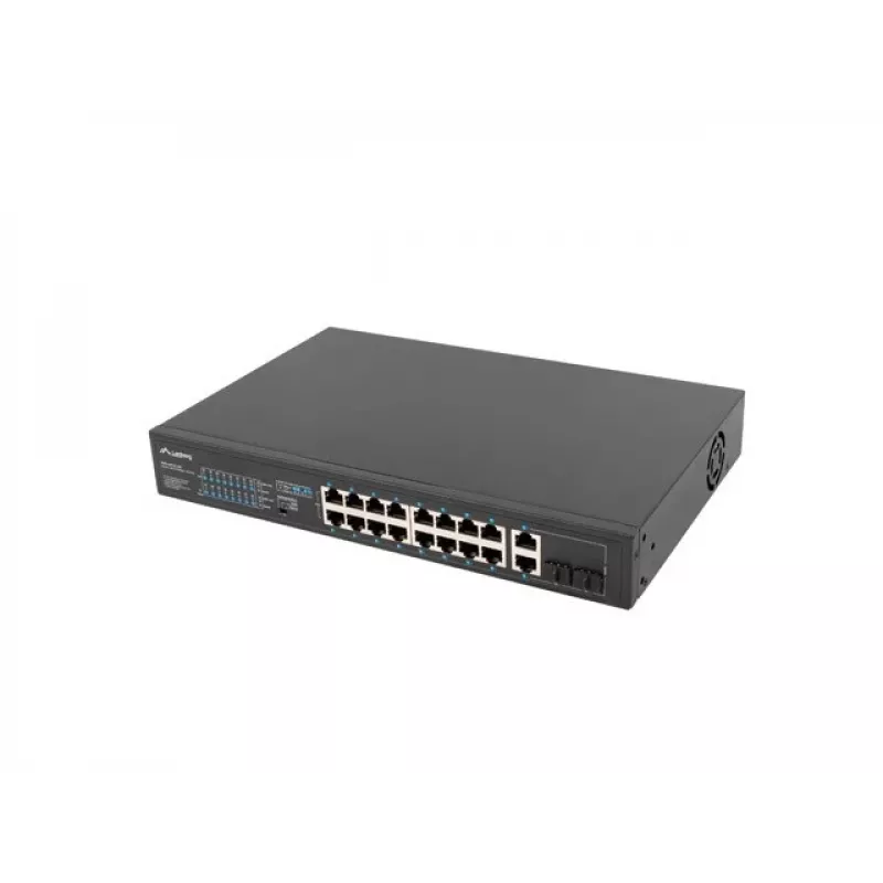 Lanberg RSFE-16P-2C-250 switch PoE+ não gerido, 16x 10/100 PoE+, 2x combo Gigabit, 250 W, rack 1U