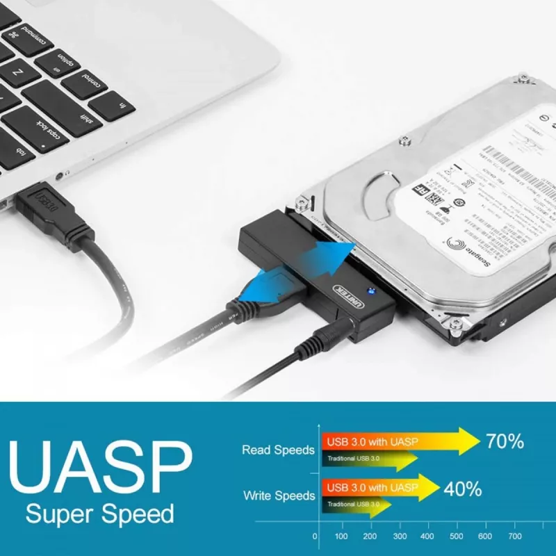 Placa de interface Unitek Y-1039, cabo USB incluído, 5 Gbit/s, preto, Plug-and-Play