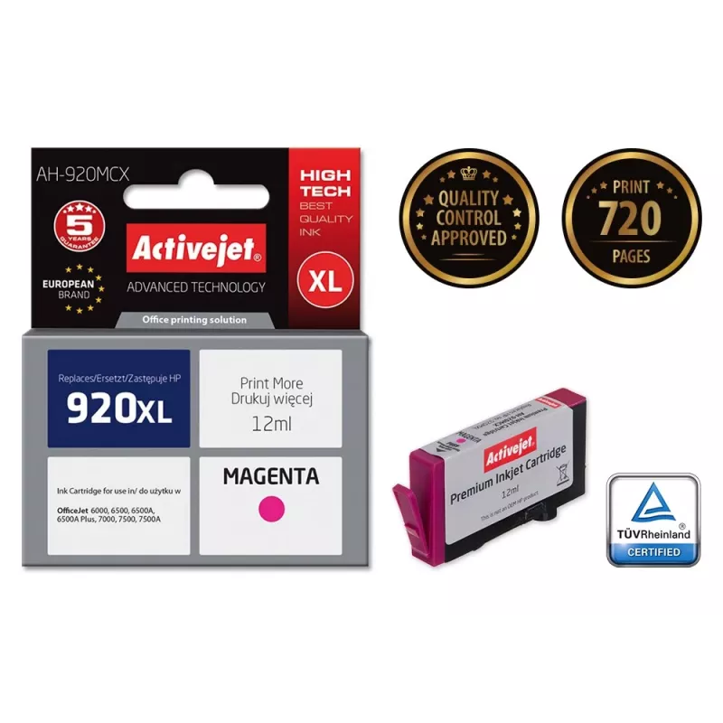 Cartucho de tinta Activejet AH-920MCX (substituto para HP 920XL CD973AE; Premium; 12 ml; magenta)