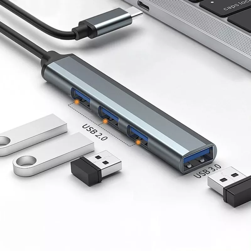 Hub USB QOLTEC 53792, USB-C 3.1 para 4 portas (USB 3.0 x1, USB 2.0 x3)