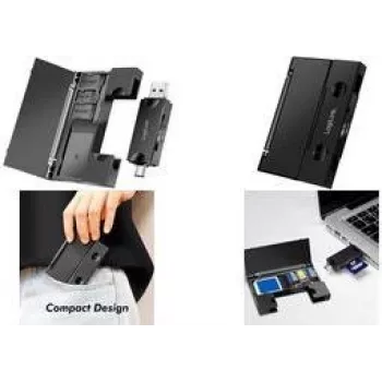 Leitor de cartões LogiLink CR0049 USB 3.2 Gen 1 SD/microSD com armazenamento de cartões, preto