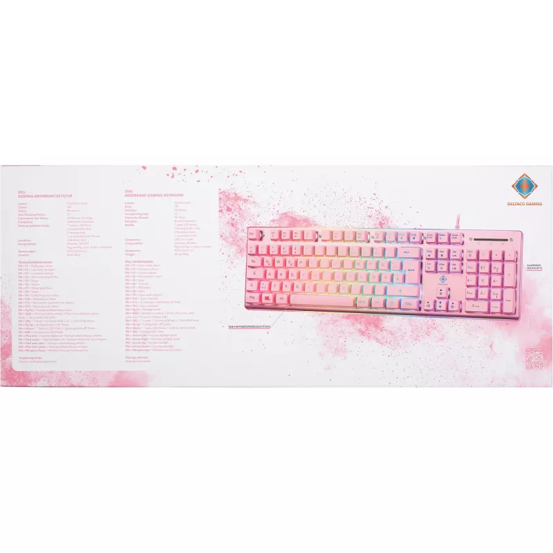 Deltaco GAM-021-RGB-P-DE - tamanho completo (100%) - USB - interruptores de membrana - QWERTZ - rosa