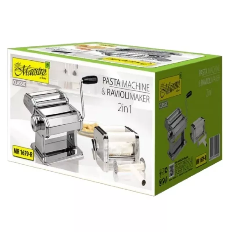 Máquina de massa manual Maestro MR1679R — aço inoxidável, acessório para ravioli, lâmina de corte de 6 mm