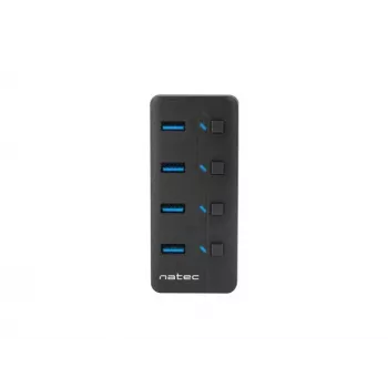 Hub USB NATEC MANTIS USB 2.0 Type-B — 4x portas USB 3.2 Gen 1 Type-A, preto, cabo de 0,8 m, fonte de alimentação, interruptor de rede