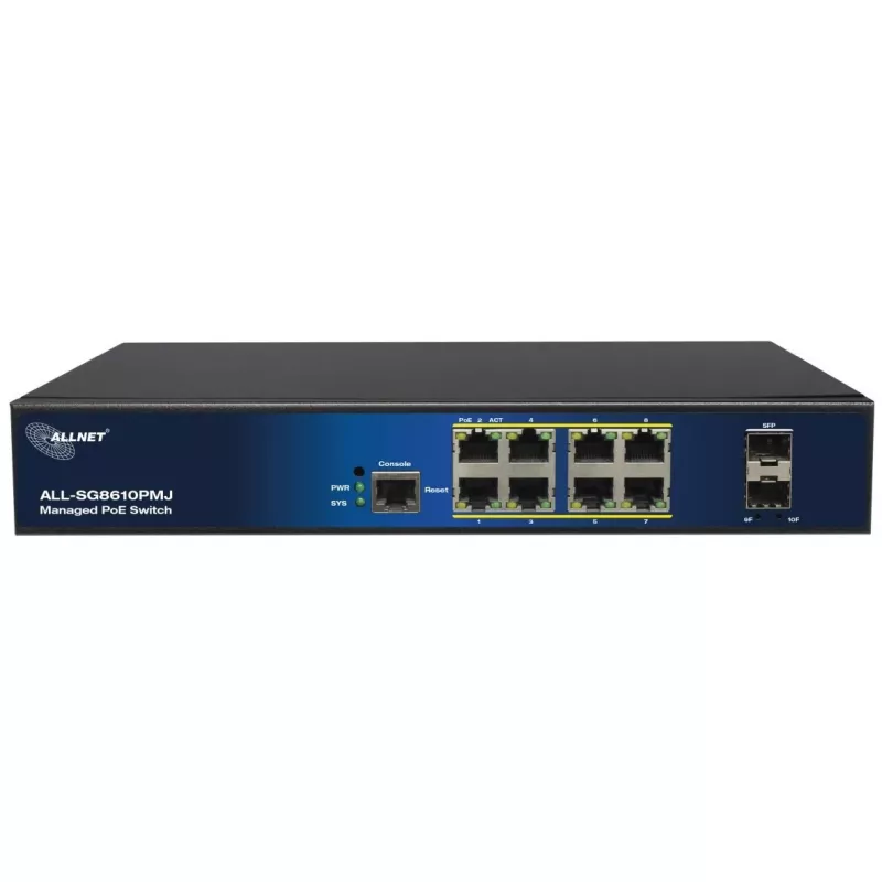 Switch PoE gerido de 10 portas ALLNET ALL-SG8610PMJ com 8 portas PoE+ e 2 portas uplink