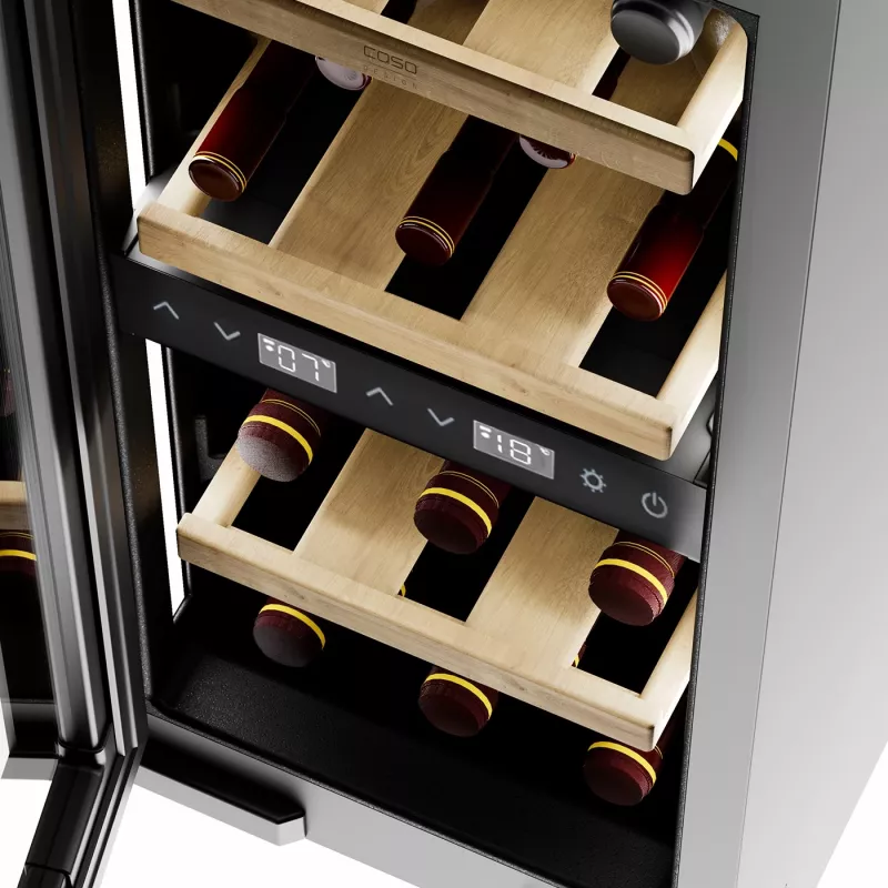 Frigorífico de vinho de encastre Caso WineDeluxe WDU 18 – capacidade para 18 garrafas, classe de eficiência energética E, preto