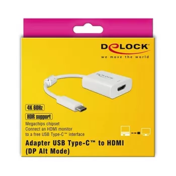 Adaptador de cabo de vídeo DeLOCK 63937 USB Type-C para HDMI 0,1 m branco
