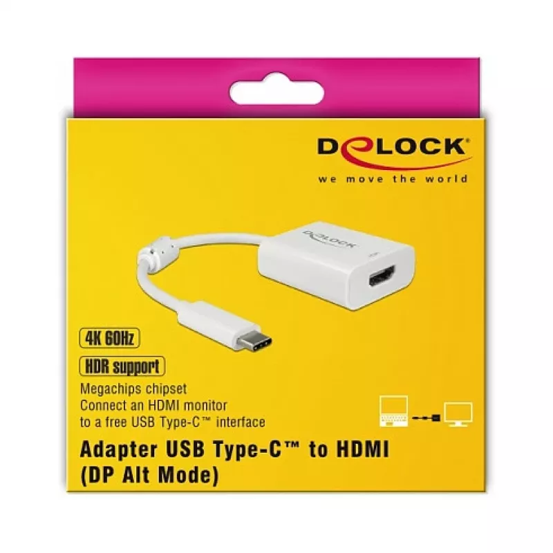 Adaptador de cabo de vídeo DeLOCK 63937 USB Type-C para HDMI 0,1 m branco