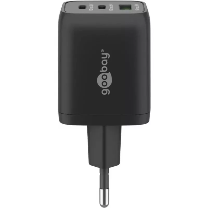 Carregador rápido USB-C Nano, PD, GaN, 65 Watt, cabo trançado USB-C (preto, 1x USB-A, 2x USB-C PD, Quick Charge 3.0, cabo de 1 metro)