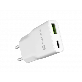 Fonte de alimentação NATEC Ribera NUC-2376 — 1× USB-A, 1× USB-C, saída de 3 A