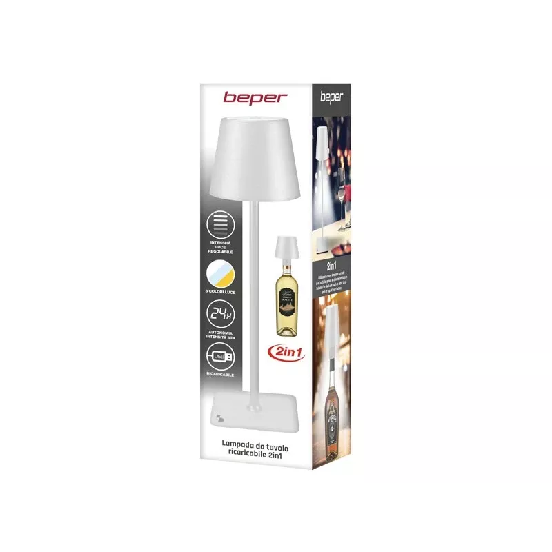 Beper P201UTP112 candeeiro de mesa recarregável, controlo tátil, 2 W, 2000 mAh, branco