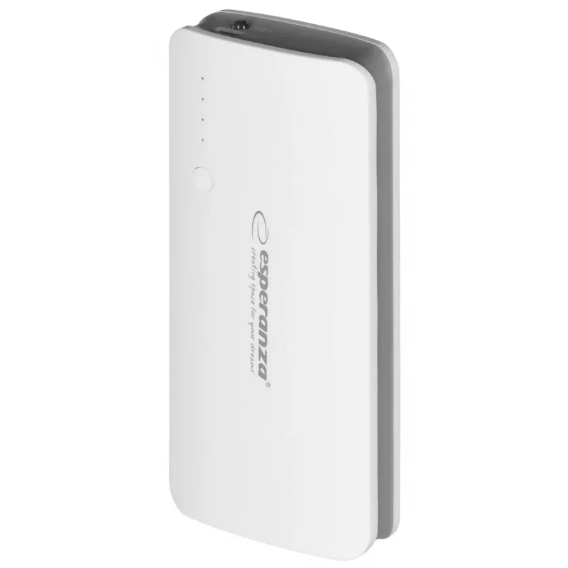 Carregador portátil Esperanza EMP106WE Radium — 8000 mAh, saída para 3 dispositivos, entrada Micro-USB, saídas 5V/2A e 5V/1,5A/1A, cinzento