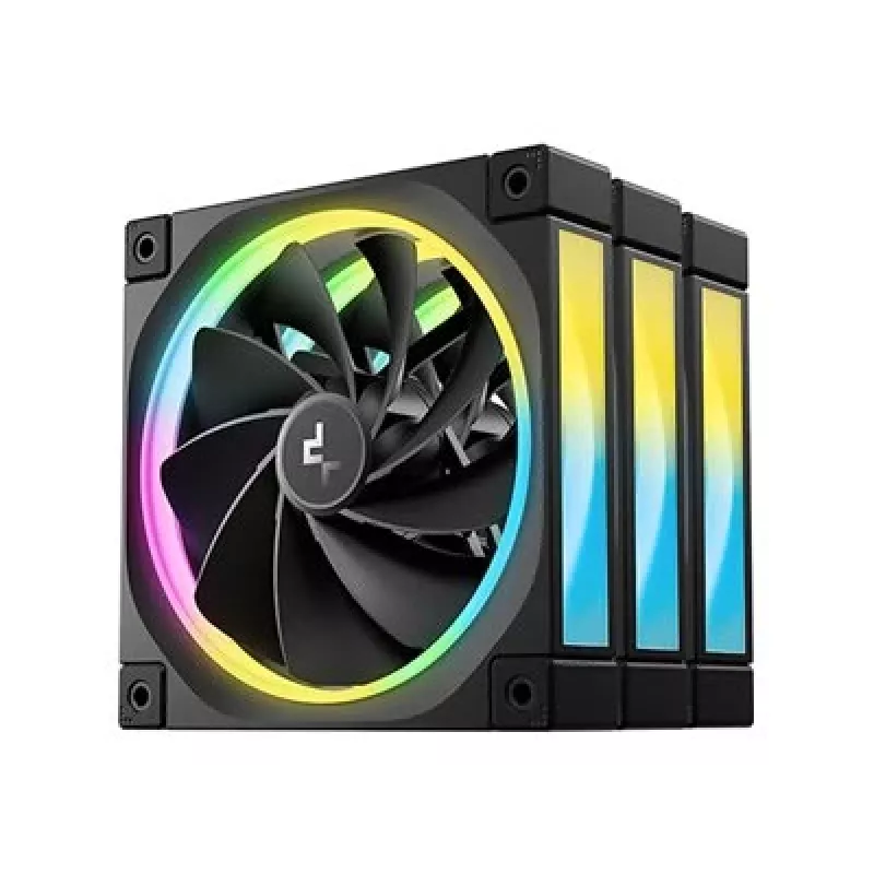 DeepCool FL12R 3-in-1 ventoinhas de caixa de 120 mm (3 un.), Reverse, PWM de 4 pinos, 500-2150 rpm, FDB, pretas