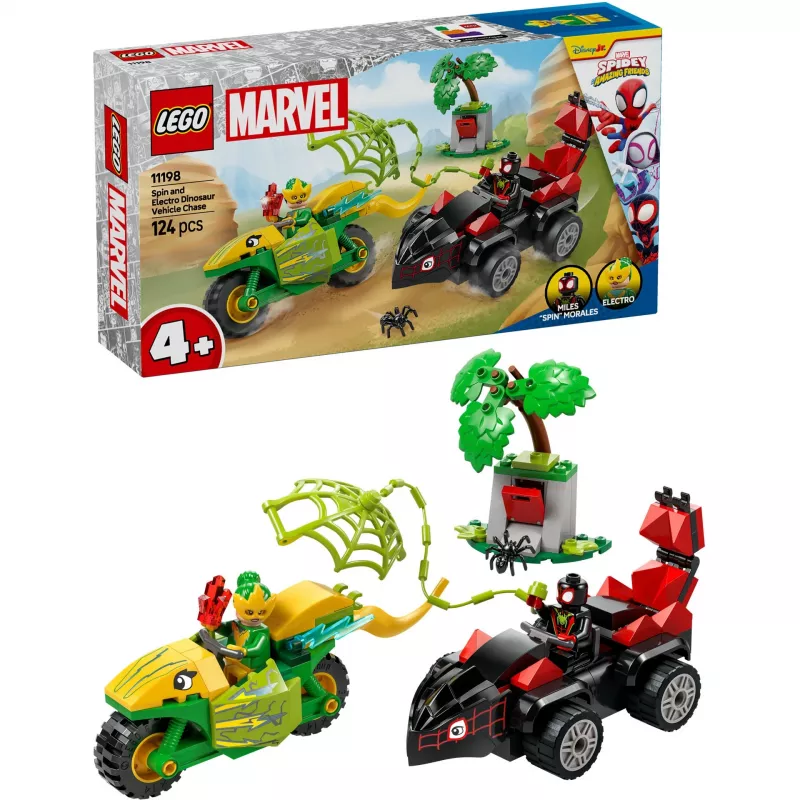 LEGO MARVEL 11198 Caça ao veículo dinossauro Spin e Electro