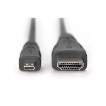 Digitus ASSMANN - Cabo HDMI com Ethernet - 19 pinos micro HDMI Type D macho para HDMI macho - 1 m - Isolamento triplo - preto (AK-330115-010-S)