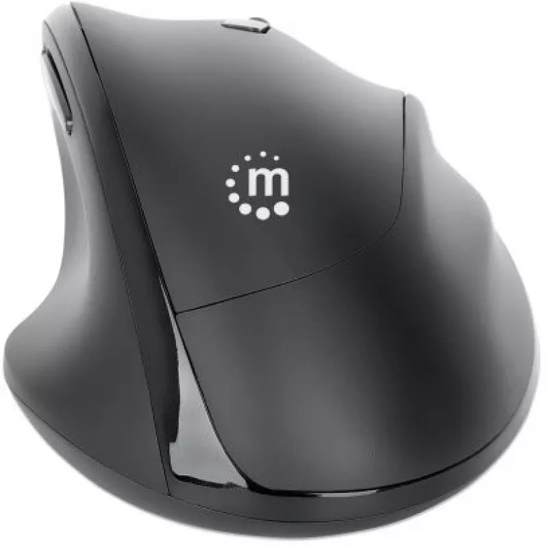 Manhattan Rato ergonómico sem fios, para destro, 800/1200/1600 dpi ajustáveis, 2,4 GHz (até 10 m), seis botões com roda de scroll, recetor combo USB-A e USB-C, preto, pilha AA (incluída), três anos de garantia
