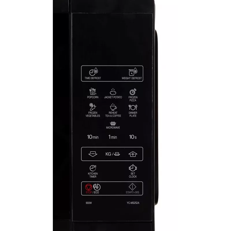 Micro-ondas Sharp YC-MS252AE-B, de instalação livre 25 L, 900 W, controlo tátil, 11 níveis de potência, segurança para crianças, função ECO, preto