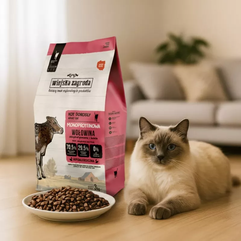 WIEJSKA ZAGRODA Monoproteico Bovino – ração seca para gatos – 3 kg