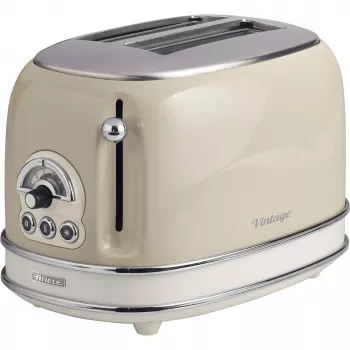 Torradeira Ariete 155 Design de 2 fatias com cestos para sanduíches, 6 níveis de tostagem, 810 W, caixa em aço inoxidável, gaveta de migalhas removível, bege pastel