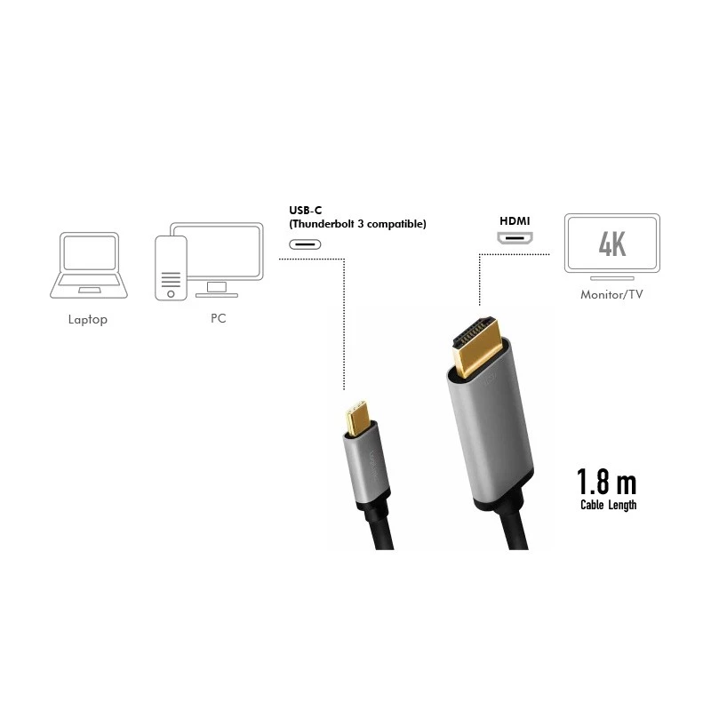 Cabo LogiLink CUA0101 USB 3.2 Gen1 Type-C para HDMI-A 1,8 m preto cinzento