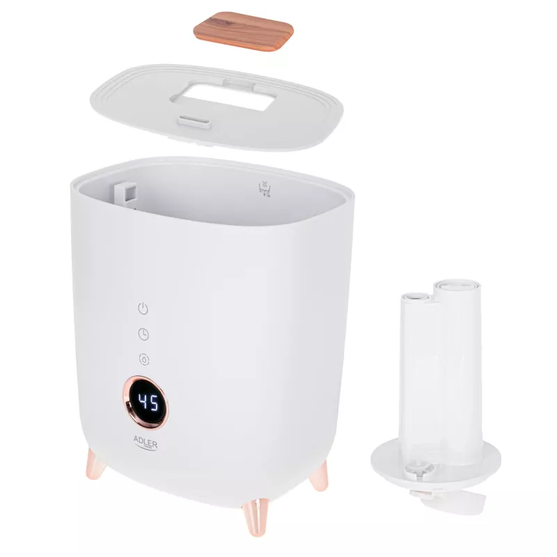 Humidificador ultrassónico Adler AD 7972 — depósito de 4 L, 300 ml/h, até 35 m², 23 W, branco