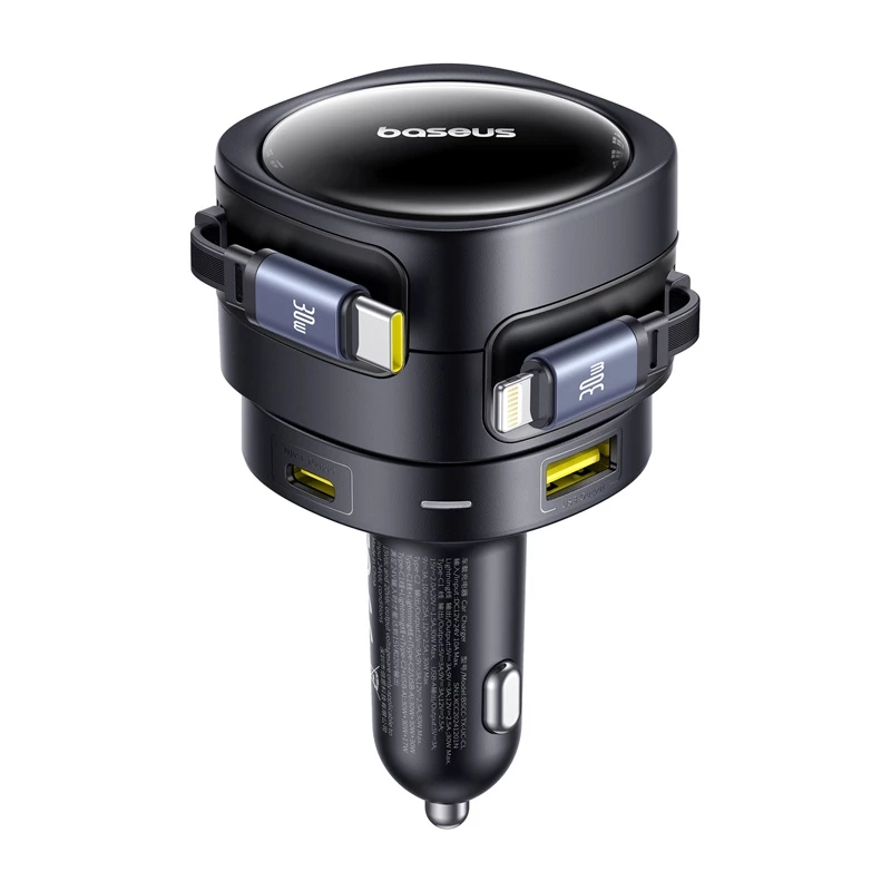 Carregador de automóvel Baseus Enjoyment Max 90W com conectores USB-C, Lightning e USB-A