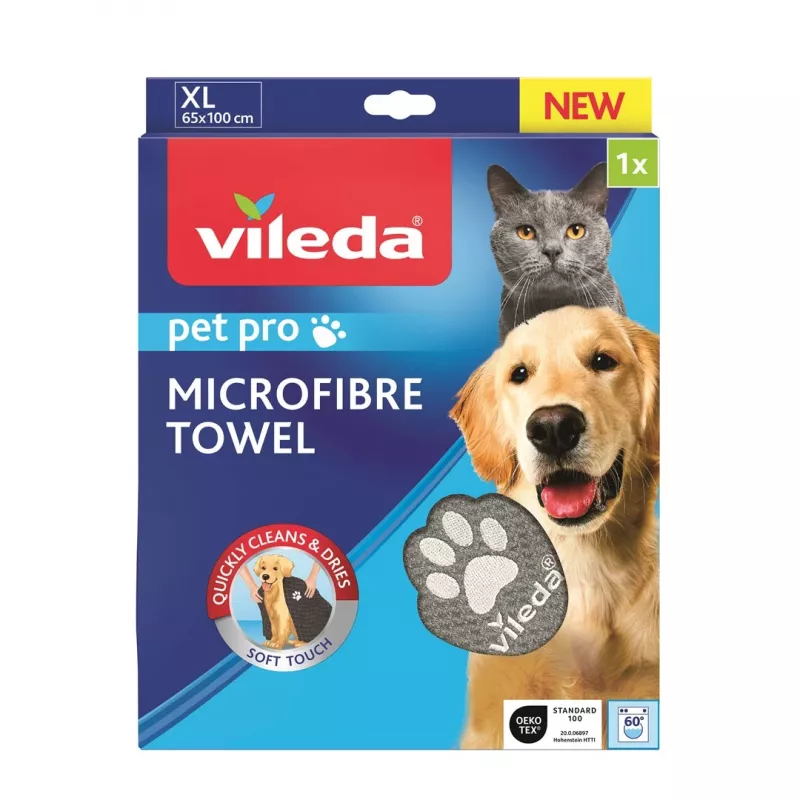 Toalha de microfibra VILEDA 172651 para gatos e cães, cinzento, 650×1000 mm, poliamida