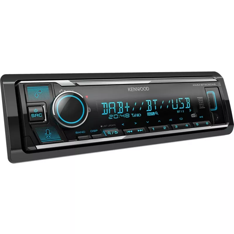 Kenwood KMM-BT508DAB, preto, 1 DIN, 200 W, 50 W, 24 h, AAC, FLAC, MP3, WAV, WMA