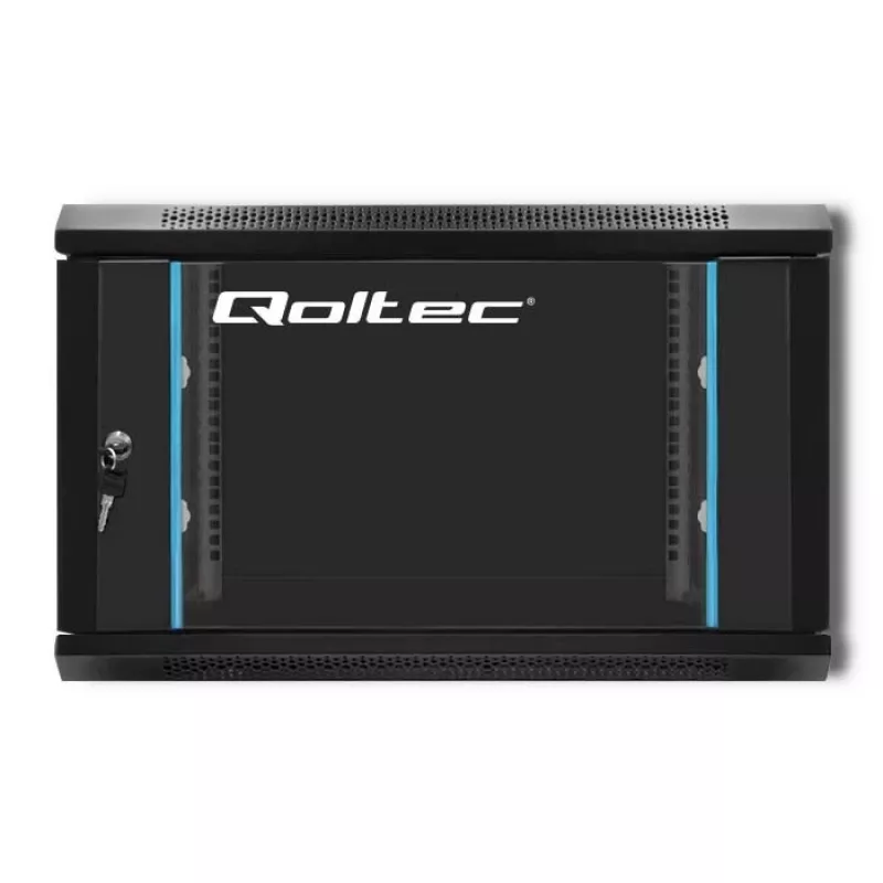Qoltec 54465 armário rack de parede de 19 polegadas 6U, 600 x 370 x 600 mm, porta de vidro temperado, aço SPCC