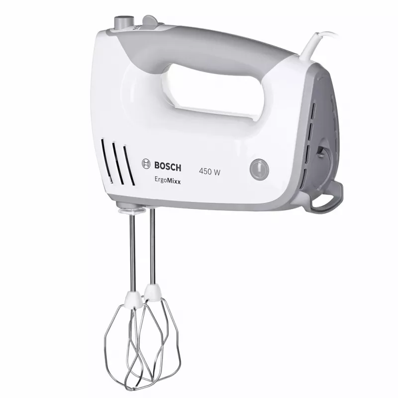 Batedeira Bosch MFQ36480 – 450 W, 5 velocidades com turbo, cinzento/branco, batedores e ganchos para amassar