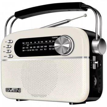 Coluna SVEN SRP-505, branca (3W, Bluetooth, FM/AM/SW, USB, microSD, AUX, bateria)