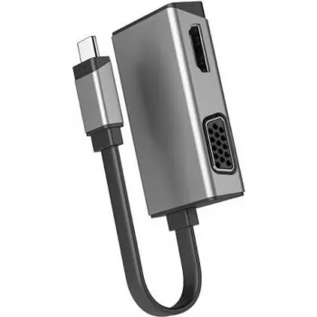 Adaptador de vídeo ALOGIC MagForce Duo Play - 24 pin USB-C macho para HD-15 (VGA), HDMI fêmea - 7,5 cm - Cinzento sideral - suporta 4K 60 Hz (4096 x 216