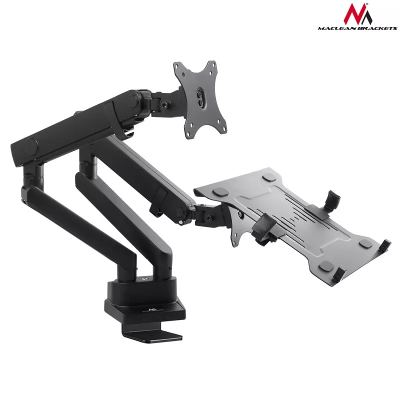 Suporte de mesa duplo para monitor e portátil MACLEAN MC-813 para ecrãs 17–32 polegadas, VESA 75x75/100x100