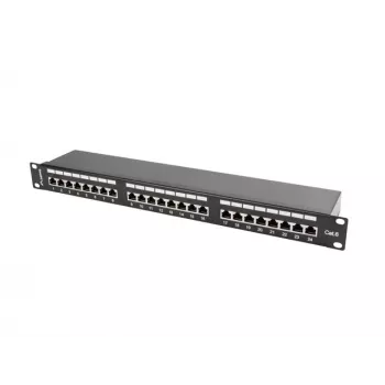 Patch panel 1U LANBERG PPS6-1024-B, 24 portas Cat6, metal, preto, 442×114,5×44,5 mm