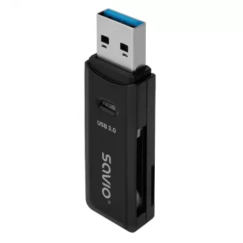 Leitor de cartões SAVIO AK-64 USB 3.2 Gen 1 saída tipo A, ranhura MicroSD, 5000 Mbit/s, preto