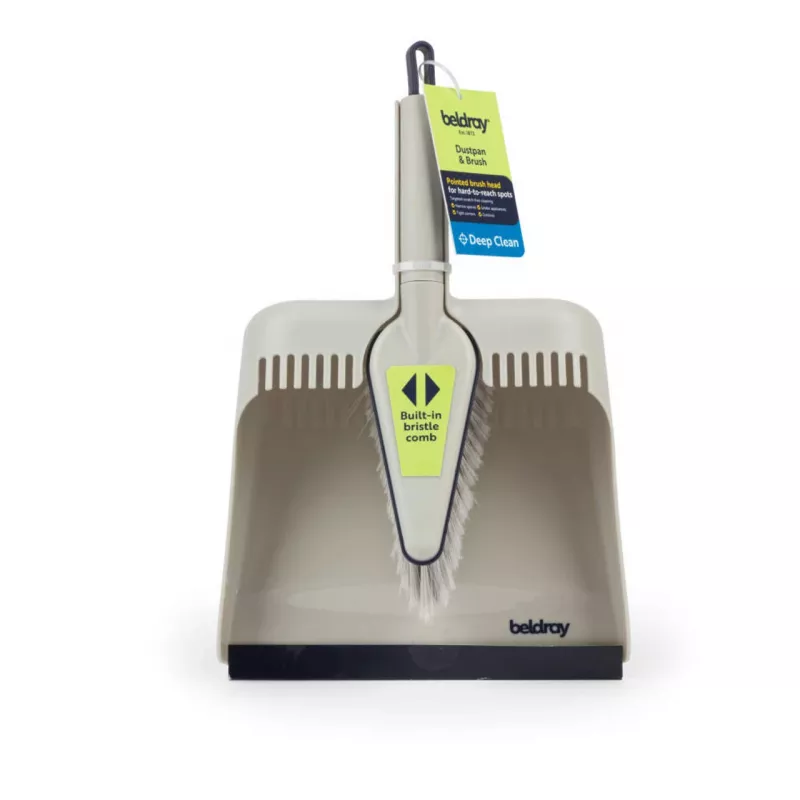 Conjunto de vassoura e pá Beldray LA032760PEU7 Deep Clean Design, conjunto compacto de vassoura de mão com cerdas inclinadas e pá correspondente