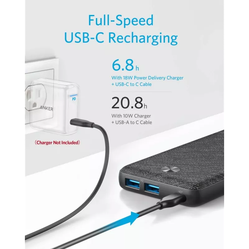 POWER BANK USB 20000MAH preto/A1365G11 ANKER