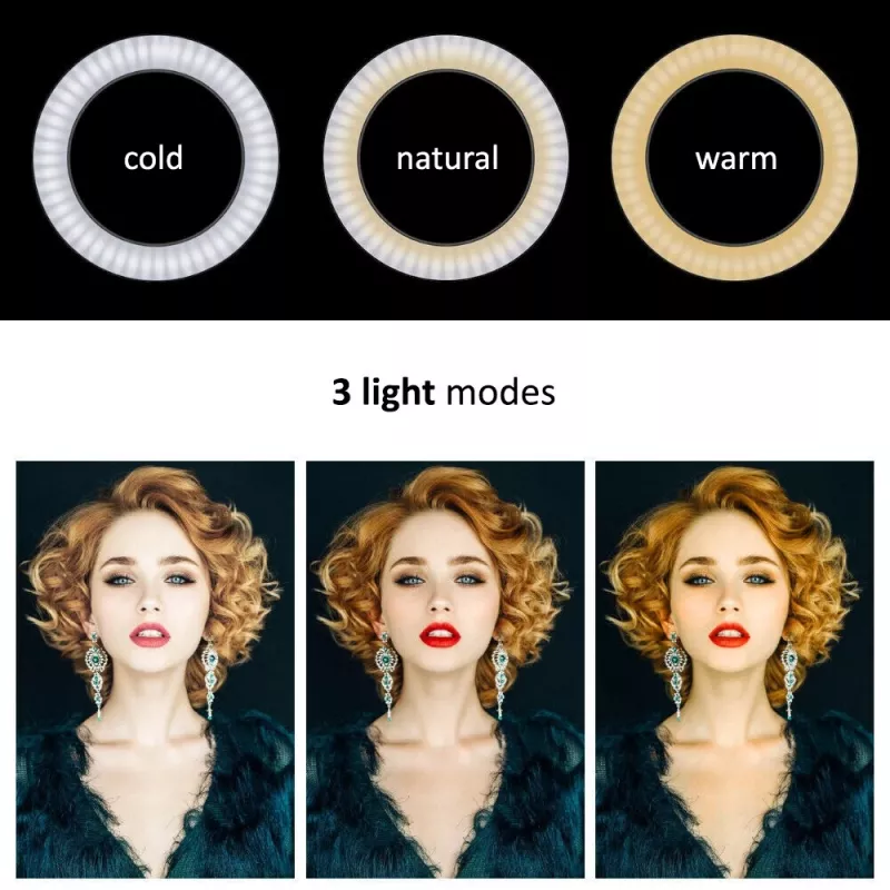Maclean MCE610 10 12W anel de luz LED com tripé e disparador Bluetooth, 3 cores, 10 níveis de brilho, brilho ajustável de 10% a 100%, 160 LED, suporte para smartphone, luz de iluminação