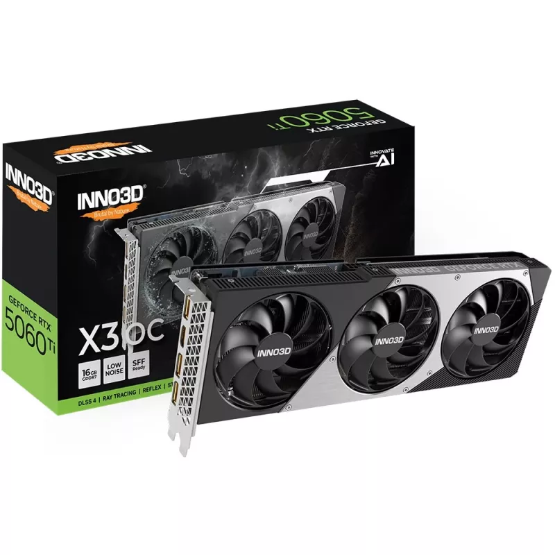 Placa gráfica Inno3D GeForce RTX 5060 Ti — 16 GB GDDR7, PCIe 5.0, 128-Bit, 3x DP 2.1b + HDMI 2.1b