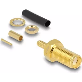 Ficha de crimpagem para conector fêmea SMA coaxial DELOCK 91785 para RG-174/RG-316 com tubo termorretrátil