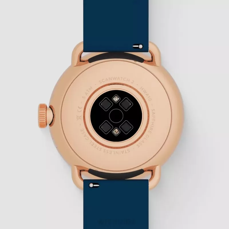 Withings ScanWatch 2 - relógio com ECG, frequência cardíaca, SpO2, monitorização de atividade e sono (38 mm, azul ouro rosa)