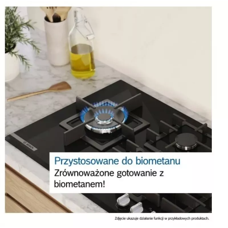 Placa a gás de encastrar Bosch PPP6A2I40, 4 zonas, grelhas em ferro fundido, preta, 590×520×54 mm, controlo por botão rotativo