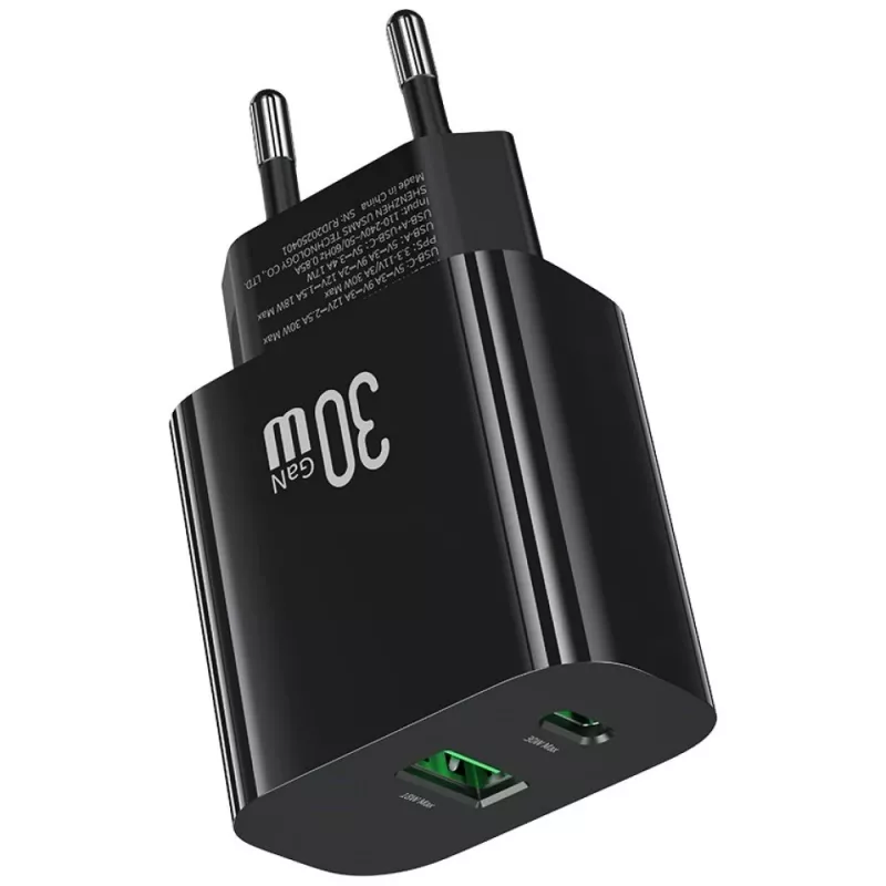 Carregador USAMS USA001631 30W com 1x USB-C e 1x USB-A carregamento rápido