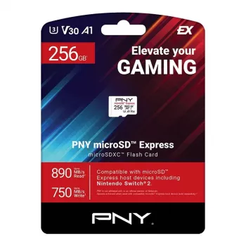 Cartão de memória MicroSDXC PNY microSD Express 256 GB UHS‑I leitura 890 MB/s escrita 750 MB/s U3 V30