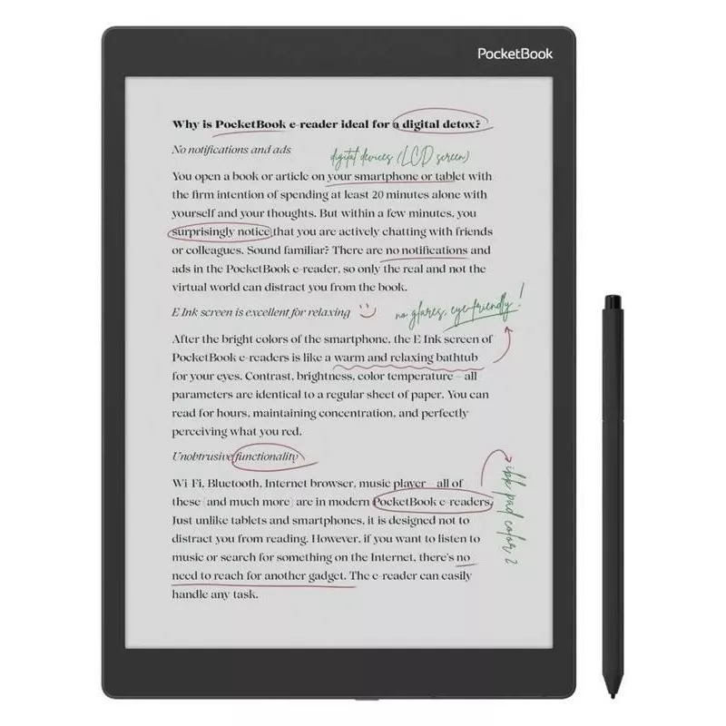 Leitor de e-books PocketBook Color Note 10,3 polegadas E Ink Kaleido, 32 GB, Wi‑Fi, ecrã tátil, Preto/Azul