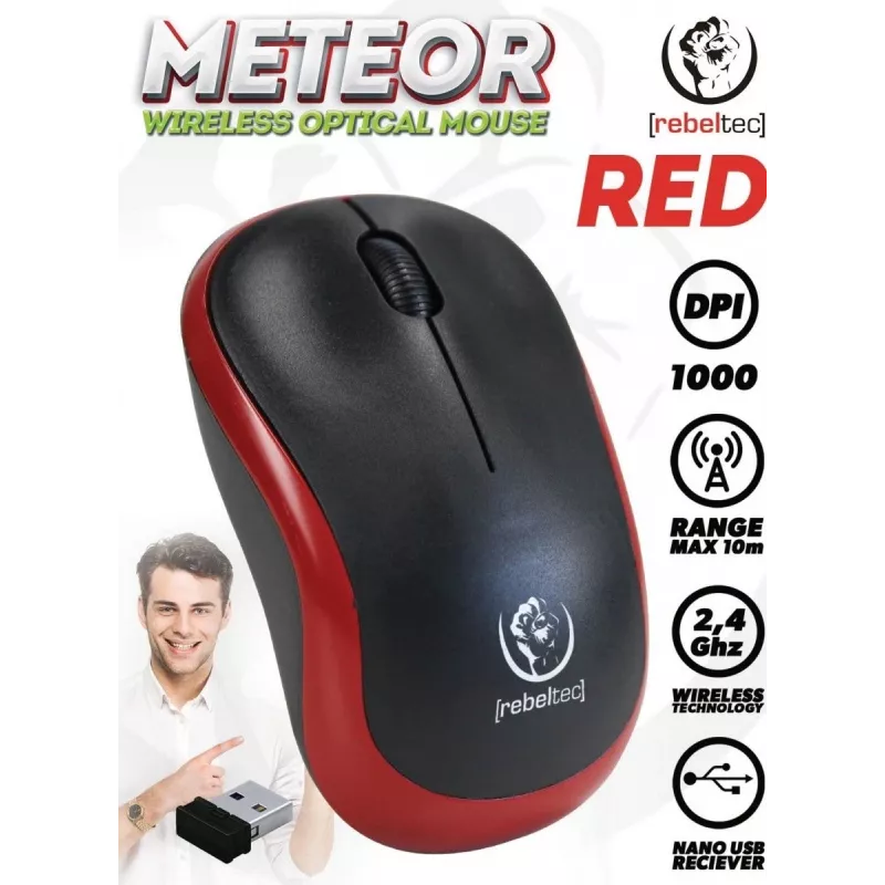 Rato ótico sem fios Rebeltec METEOR vermelho RBLMYS00049 USB