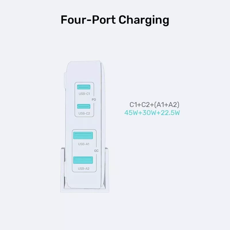 Carregador de secretária Unitek P1229ABK01-EU 100 W com 2× USB-A e 2× USB-C